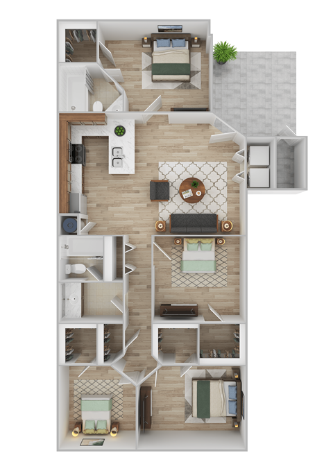 Floor plan for 4 beds, 2 baths, 1326 sqft
